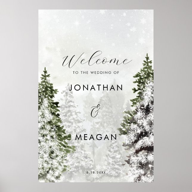 Winter trees holiday welcome wedding sign (Front)