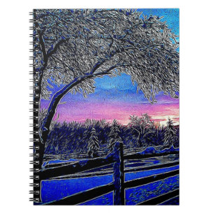 winter trees impressionism sunrise landscape notebook