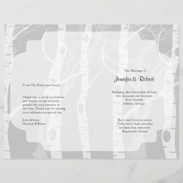Winter Trees in Grey Wedding Program (Front)