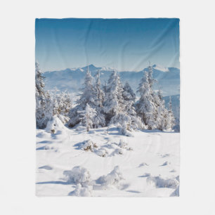 Winter trees in mountains covered with fresh snows fleece blanket