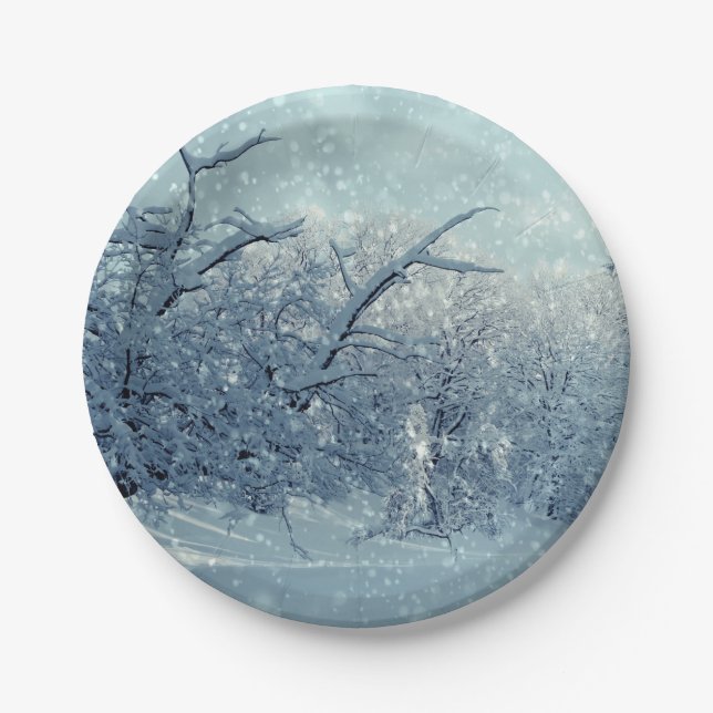 Winter Trees Landscape Paper Plate (Front)