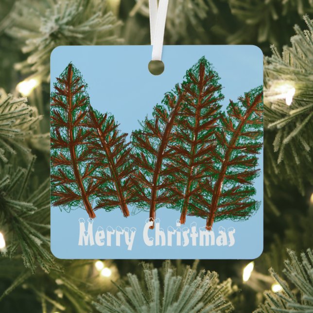 Winter Trees Merry Christmas Metal Ornament (Insitu)