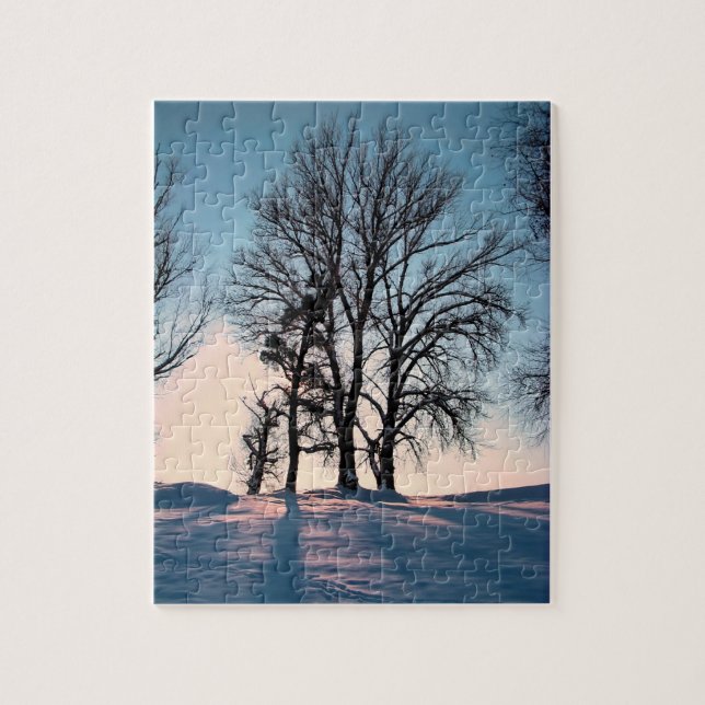 Winter trees on twilight blue sky jigsaw puzzle (Vertical)