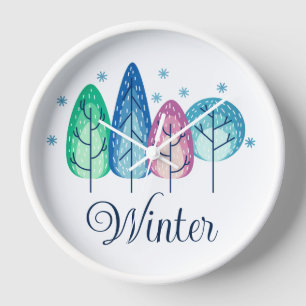 Winter Trees Pastel Designed Clock