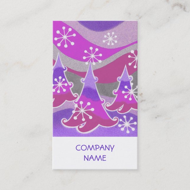 Winter Trees Purple business card vertical white (Front)