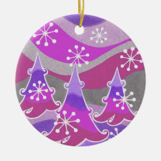 Winter Trees Purple ornament round (Front)
