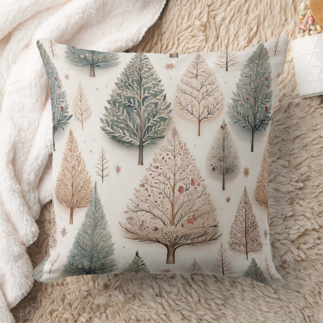 Winter Trees - Rustic Holiday Forest (1) Throw Pillow (Blanket)
