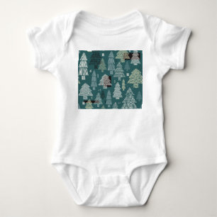 Winter trees, vintage Christmas pattern. Baby Bodysuit