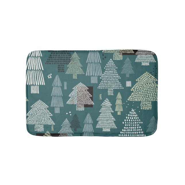Winter trees, vintage Christmas pattern. Bath Mat (Front)