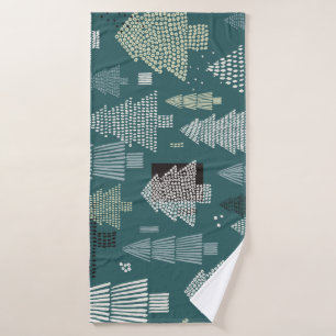 Winter trees, vintage Christmas pattern. Bath Towel