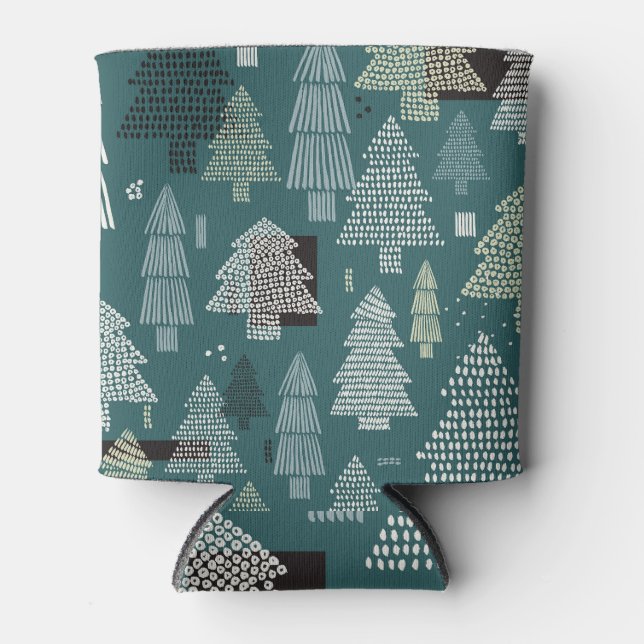Winter trees, vintage Christmas pattern. Can Cooler (Front)