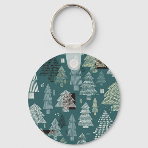 Winter trees, vintage Christmas pattern. Keychain