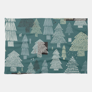 Winter trees, vintage Christmas pattern. Kitchen Towel