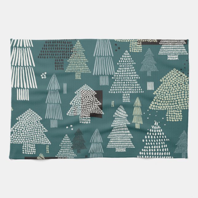 Winter trees, vintage Christmas pattern. Kitchen Towel (Horizontal)