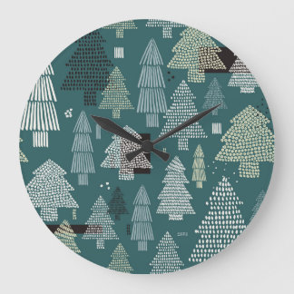 Winter trees, vintage Christmas pattern. Large Clock