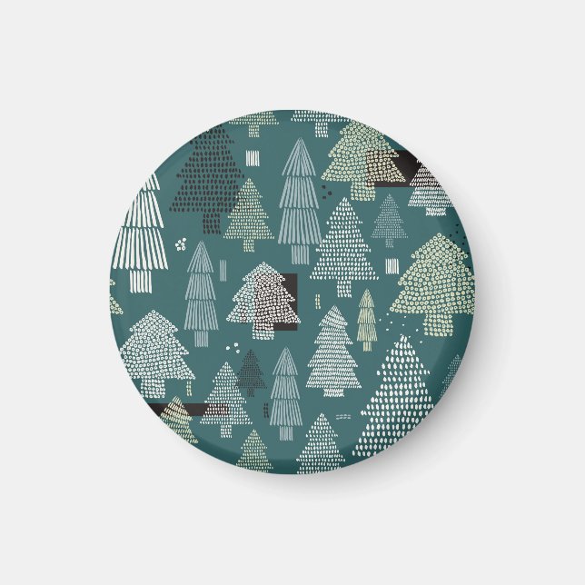 Winter trees, vintage Christmas pattern. Magnet (Front)