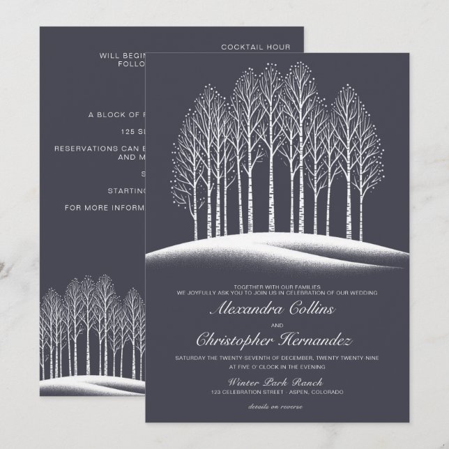 Winter Trees with Details Wedding Invitation (Front/Back)