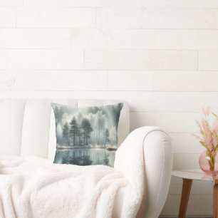 Winter Trees With Lake Reflection Throw Pillow