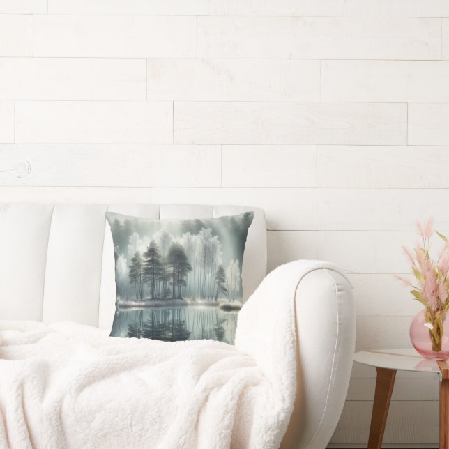 Winter Trees With Lake Reflection Throw Pillow (Couch)