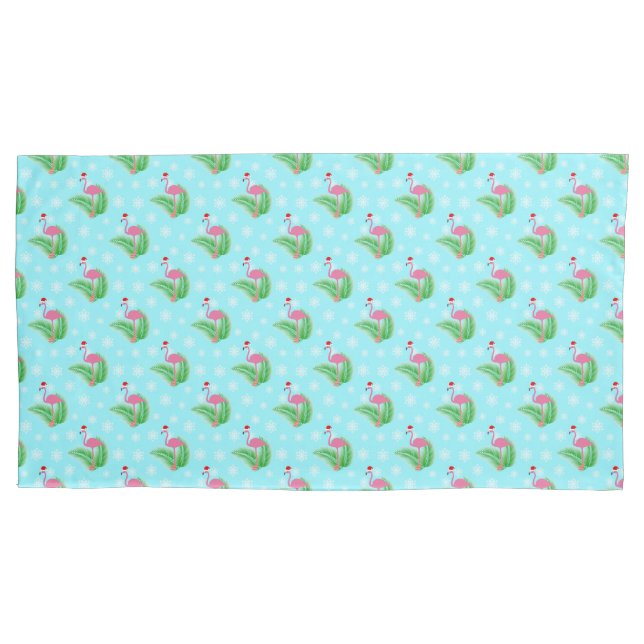 Winter Tropical Christmas Flamingo Pillowcase (Front)
