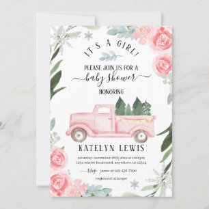 Winter Truck Baby Shower Invitation Floral