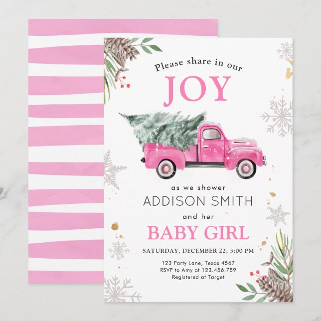 Winter Truck Share Joy Baby Shower Cold Outside Invitation (Front/Back)