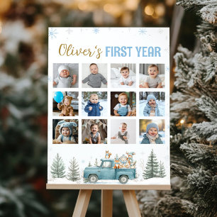 Winter Truck Woodland First Year Photo Milestone Poster