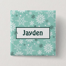 Winter Turquoise-Blue Birthday Party Name 2 Inch Square Button