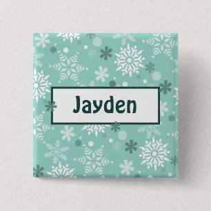 Winter Turquoise-Blue Birthday Party Name 2 Inch Square Button