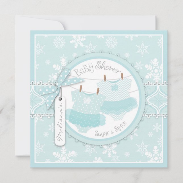 Winter Tutus & Snowflakes Twin Girls Baby Shower Invitation (Front)