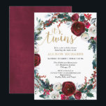 Winter twins burgundy gold christmas baby shower invitation<br><div class="desc">For more advanced customization of this design,  simply select the "Customize It" button above!</div>