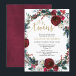 Winter twins burgundy gold christmas baby shower invitation<br><div class="desc">For more advanced customization of this design,  simply select the "Customize It" button above!</div>