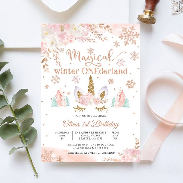 Winter Unicorn 1st Birthday Invitation (Creator Uploaded)