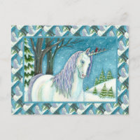 WINTER UNICORN AND BIRDS, PEACEFUL SNOW HORSE