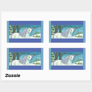 WINTER UNICORN AND BIRDS, PEACEFUL SNOW LANDSCAPE STICKER