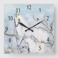 Winter Unicorn And Foal, Wall Clock