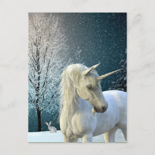 Winter Unicorn Beautiful Snow Holiday Scene Postcard