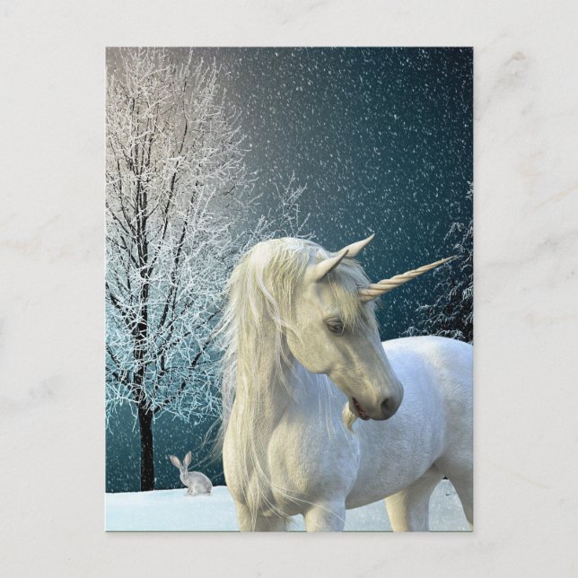 Winter Unicorn Beautiful Snow Holiday Scene Postcard (Front)