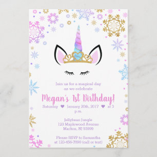 Winter Unicorn Birthday Invitations