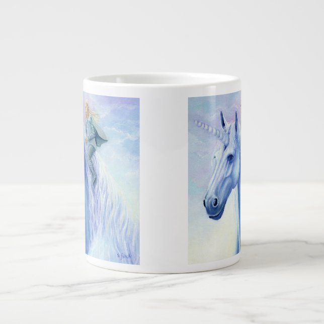 Winter Unicorn Elf Rider Large Coffee Mug (Front)