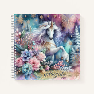 Winter Unicorn Magical Scene 4 - Personalize Notebook