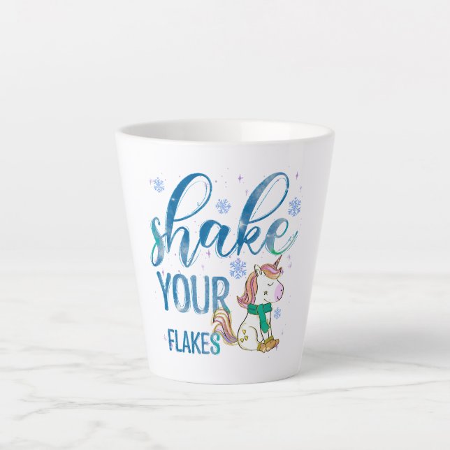 Winter Unicorn | Shake Your Flakes | Fun & Festive Latte Mug (Front)
