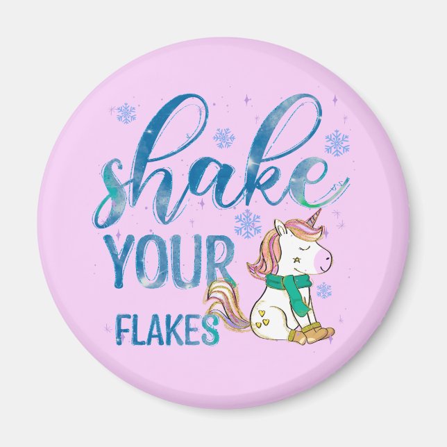 Winter Unicorn | Shake Your Flakes | Fun & Festive Magnet (Front)