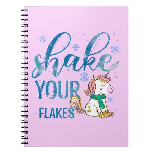 Winter Unicorn | Shake Your Flakes | Fun & Festive Notebook (Front)