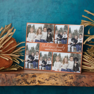 Winter Vacation Photo Template Rose Gold Metallic Plaque