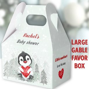 Winter Valentines Penguin Boy Baby Shower Large Favor Box