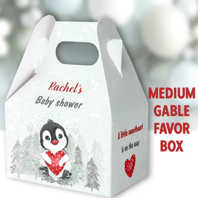 Winter Valentines Penguin Boy Baby Shower Medium Favor Box (Penguin Boy Medium Gable Favor Boxes - You can choose from 3 sizes of these gable favor boxes )