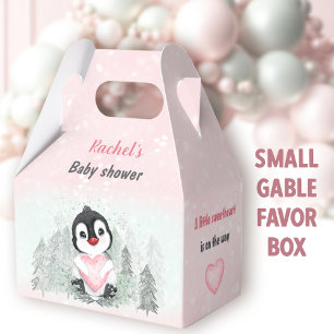 Winter Valentines Penguin Girl Baby Shower Favor Box