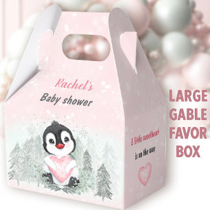 Winter Valentines Penguin Girl Baby Shower Large Favor Box