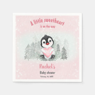 Winter Valentines Penguin Girl Baby Shower Napkin